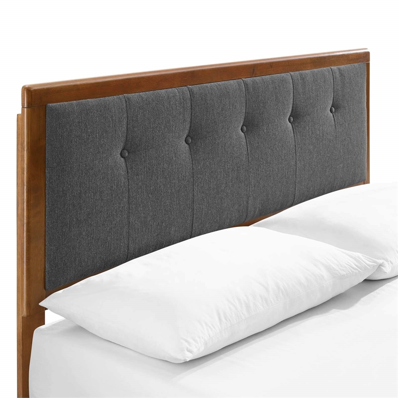 Maklaine King Wood Platform Bed with Splayed Legs in Walnut/Charcoal