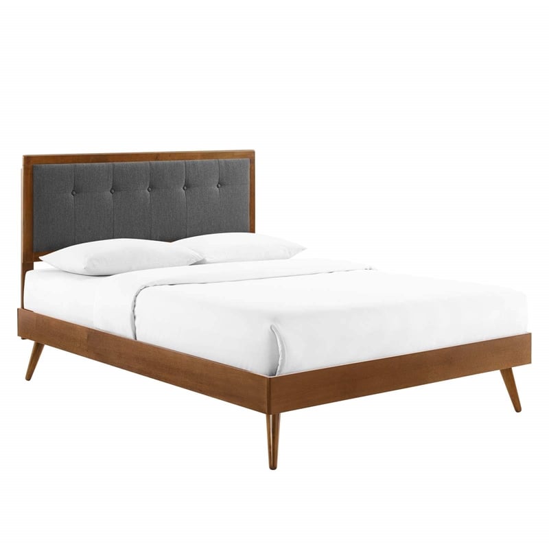 Maklaine King Wood Platform Bed with Splayed Legs in Walnut/Charcoal