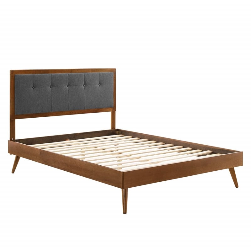 Maklaine King Wood Platform Bed with Splayed Legs in Walnut/Charcoal