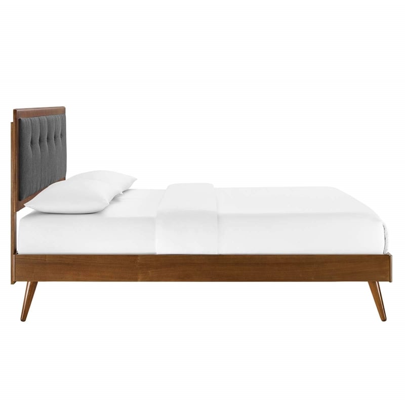 Maklaine King Wood Platform Bed with Splayed Legs in Walnut/Charcoal