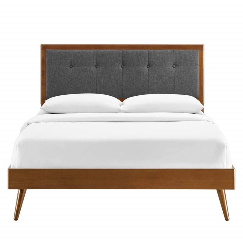 Maklaine King Wood Platform Bed with Splayed Legs in Walnut/Charcoal