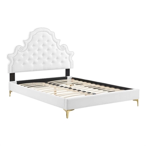 Maklaine Tufted Performance Velvet Twin Platform Bed - White