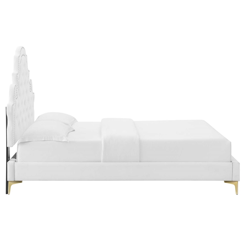 Maklaine Contemporary Performance Velvet Full Platform Bed in White