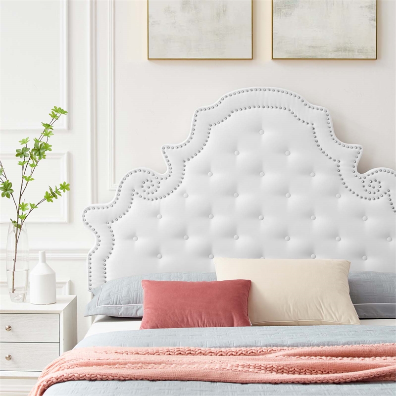 Maklaine Contemporary Performance Velvet Full Platform Bed in White