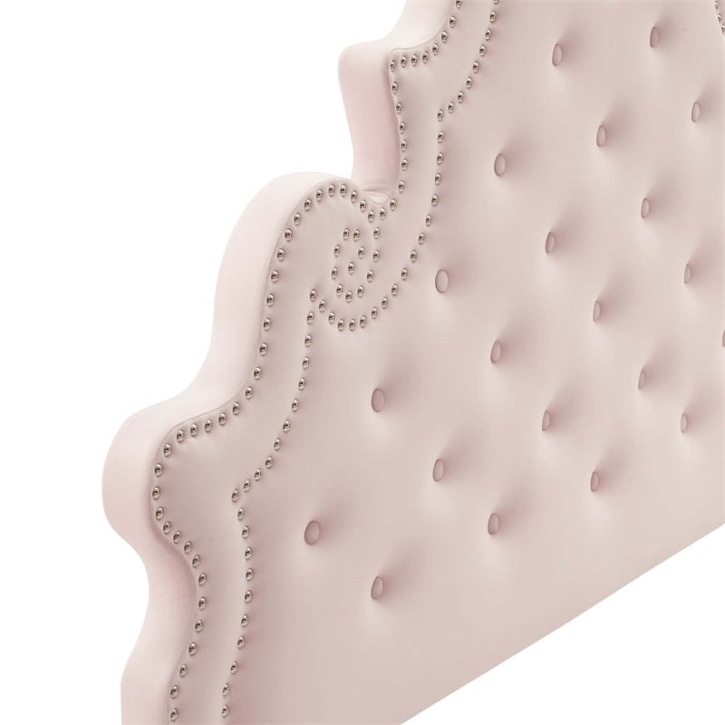 Maklaine Performance Velvet Pink Full Platform Bed Rectangular Assembly Required