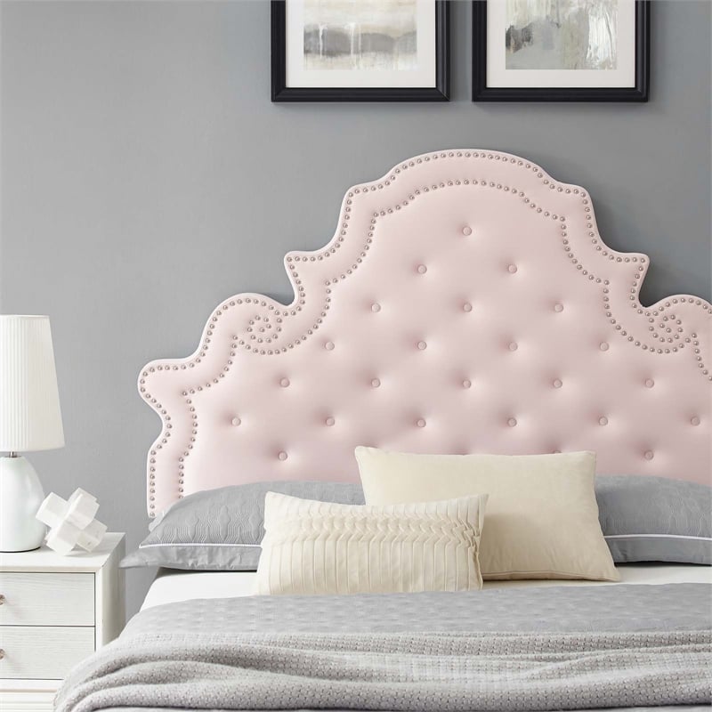 Maklaine Performance Velvet Pink Full Platform Bed Rectangular Assembly Required