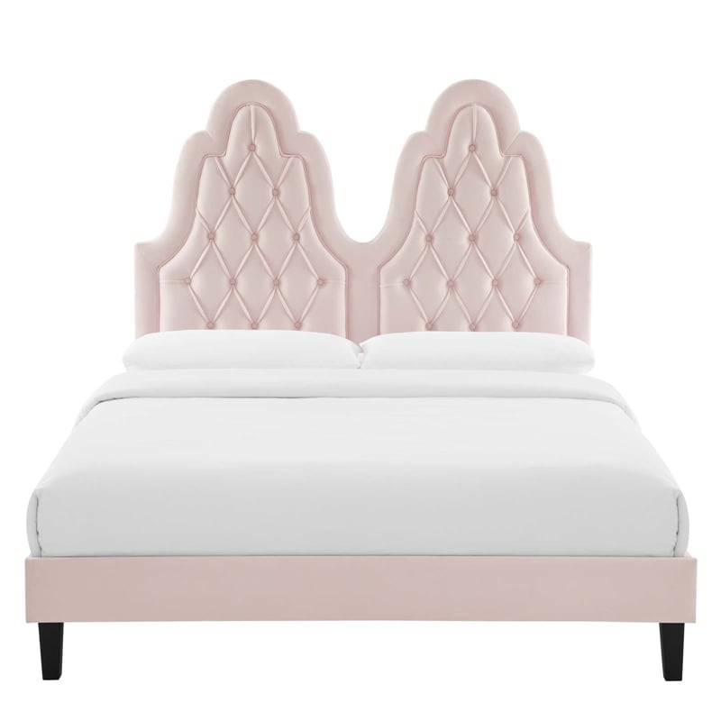 Maklaine Tufted Performance Velvet Twin Platform Bed in Pink