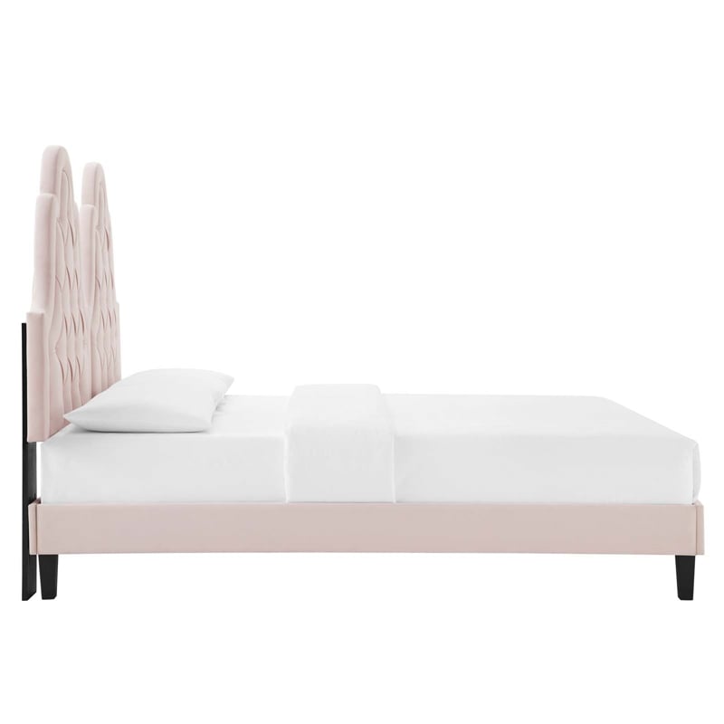 Maklaine Tufted Performance Velvet Twin Platform Bed in Pink