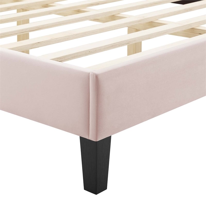 Maklaine Tufted Performance Velvet Twin Platform Bed in Pink