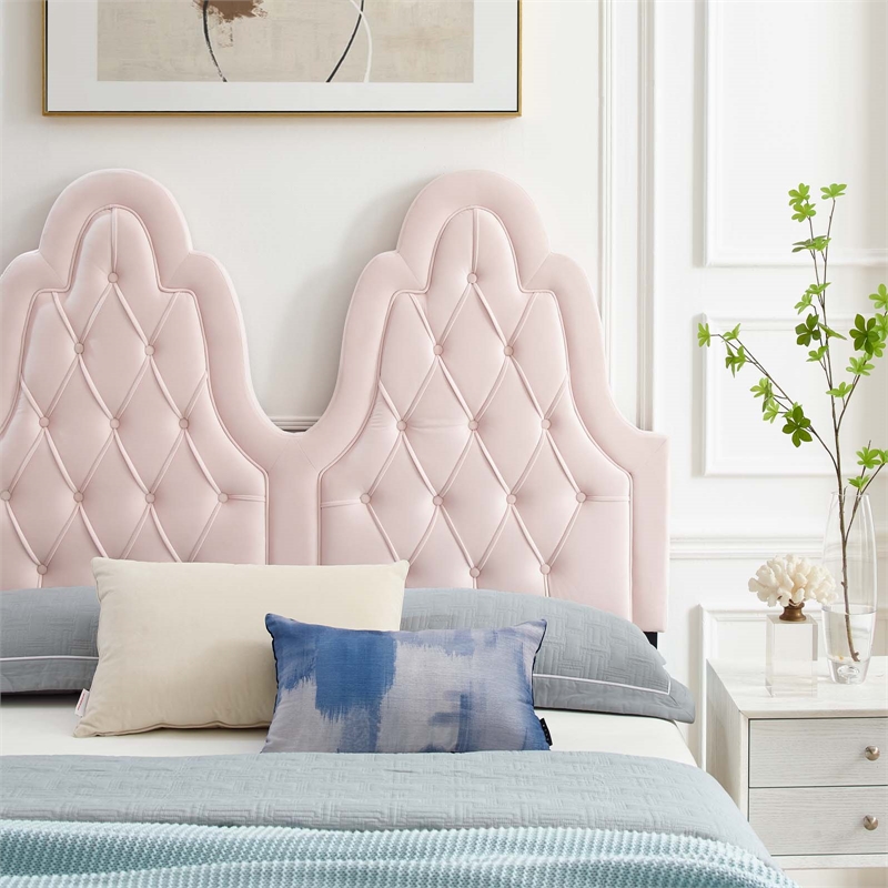 Maklaine Tufted Performance Velvet Twin Platform Bed in Pink