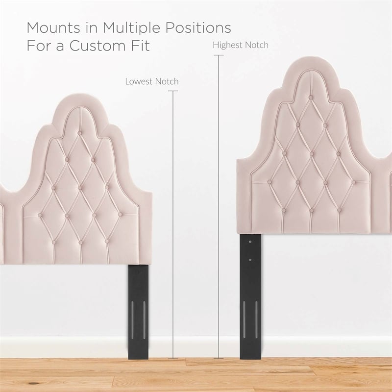 Maklaine Tufted Performance Velvet Twin Platform Bed in Pink