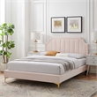Maklaine Modern Performance Velvet Queen Platform Bed - Pink