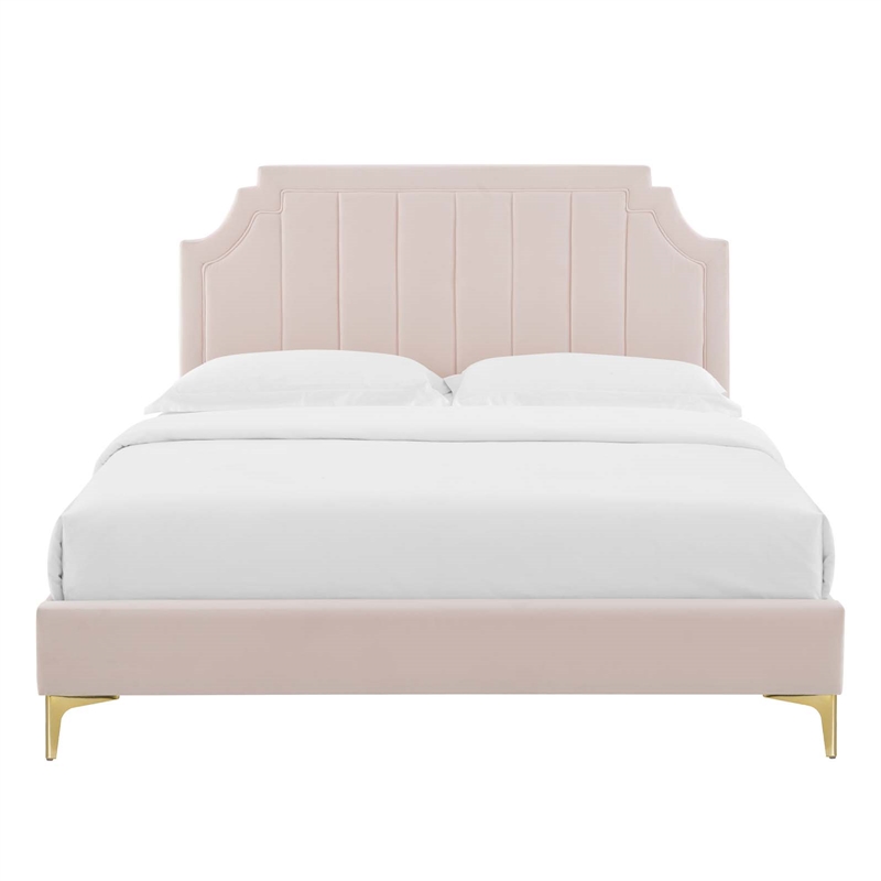 Maklaine Modern Performance Velvet Queen Platform Bed - Pink