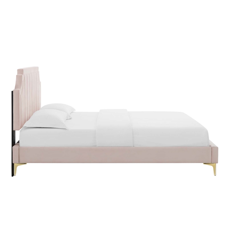 Maklaine Modern Performance Velvet Queen Platform Bed - Pink