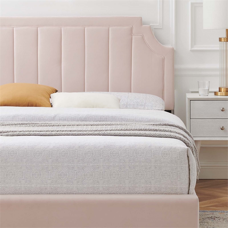 Maklaine Modern Performance Velvet Queen Platform Bed - Pink