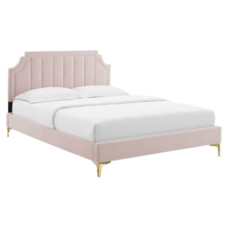 Maklaine Modern Performance Velvet Queen Platform Bed - Pink