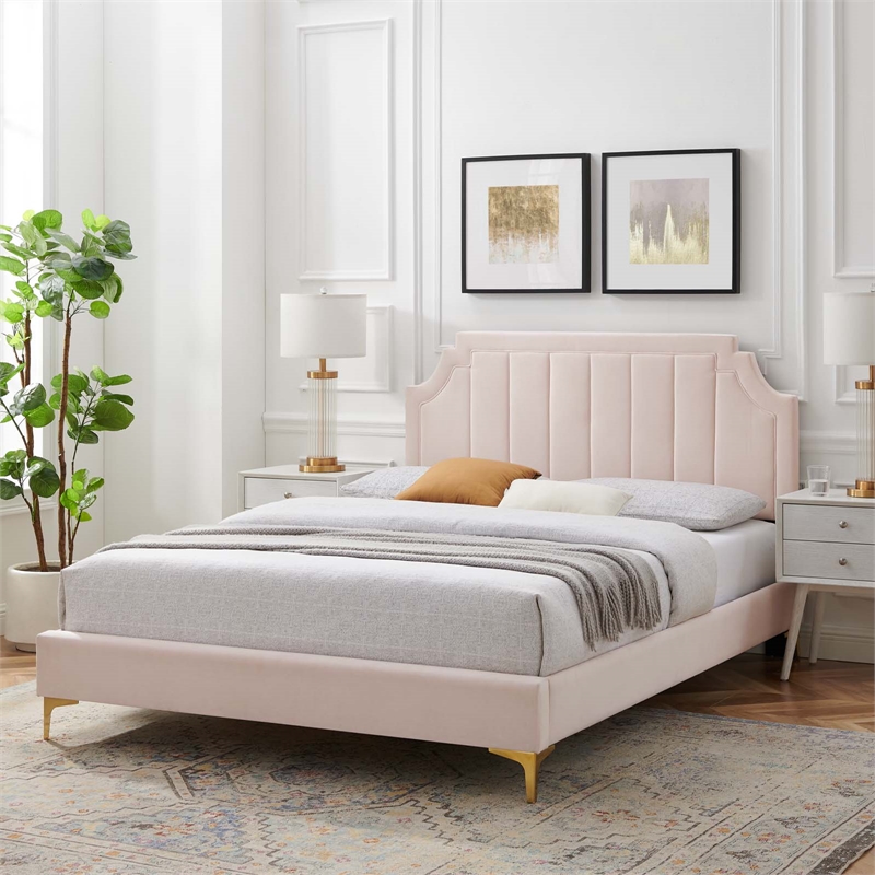Maklaine Contemporary Performance Velvet Twin Platform Bed - Pink