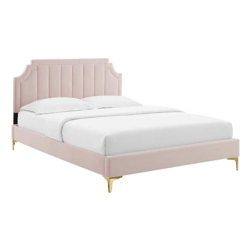 Maklaine Contemporary Performance Velvet Twin Platform Bed - Pink