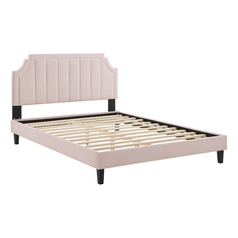 Maklaine Modern Performance Velvet Full Platform Bed in Pink
