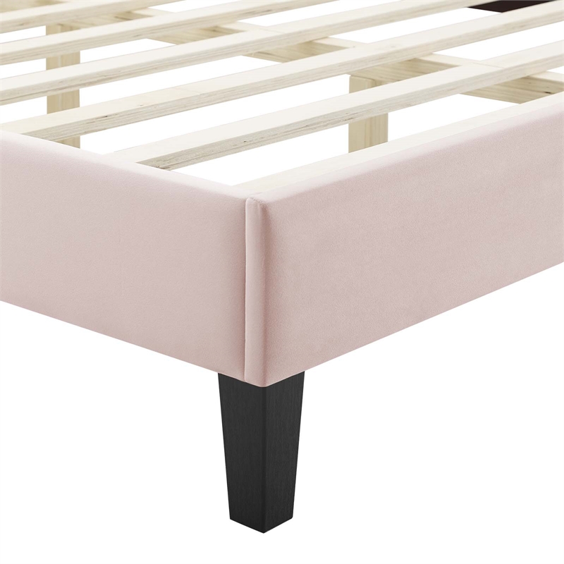 Maklaine Modern Performance Velvet Full Platform Bed in Pink