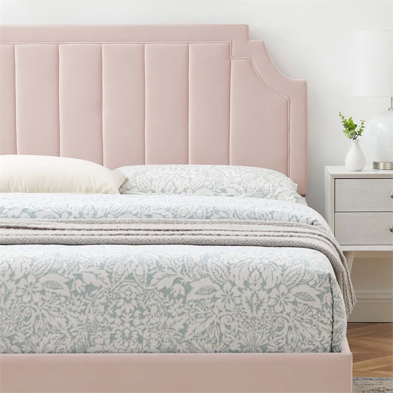 Maklaine Modern Performance Velvet Full Platform Bed in Pink