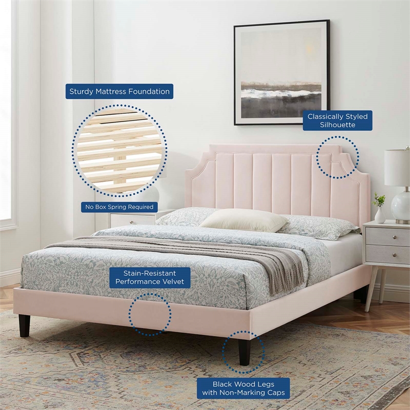 Maklaine Modern Performance Velvet Full Platform Bed in Pink