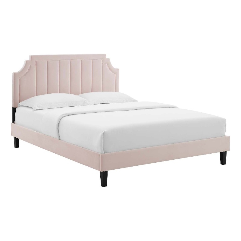 Maklaine Modern Performance Velvet Full Platform Bed in Pink