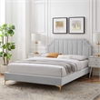 Maklaine Contemporary Performance Velvet Full Platform Bed in Light Gray