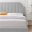 Maklaine Contemporary Performance Velvet Full Platform Bed in Light Gray