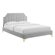 Maklaine Contemporary Performance Velvet Full Platform Bed in Light Gray