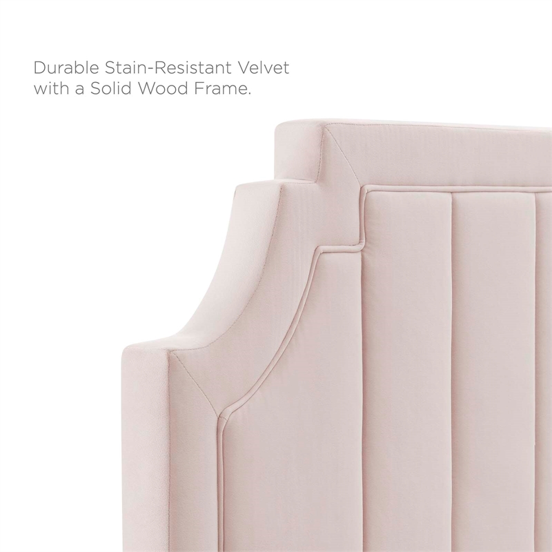 Maklaine Performance Velvet Full Platform Bed in Pink Finish