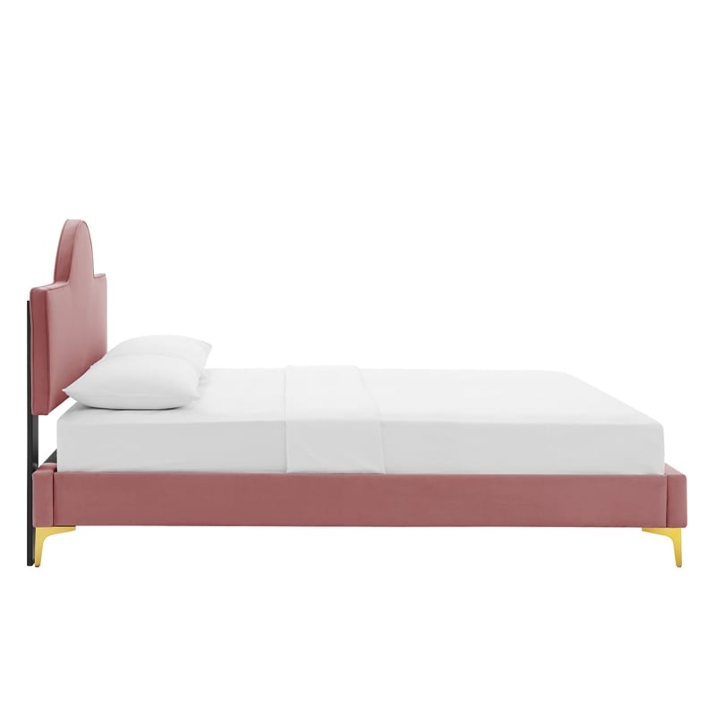 Maklaine Modern Performance Velvet Twin Bed in Dusty Rose Pink