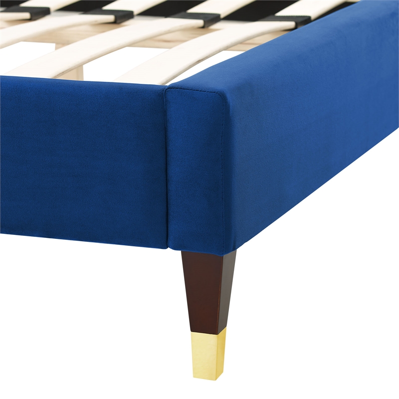 Maklaine Modern / Contemporary Performance Velvet Full Bed in Navy