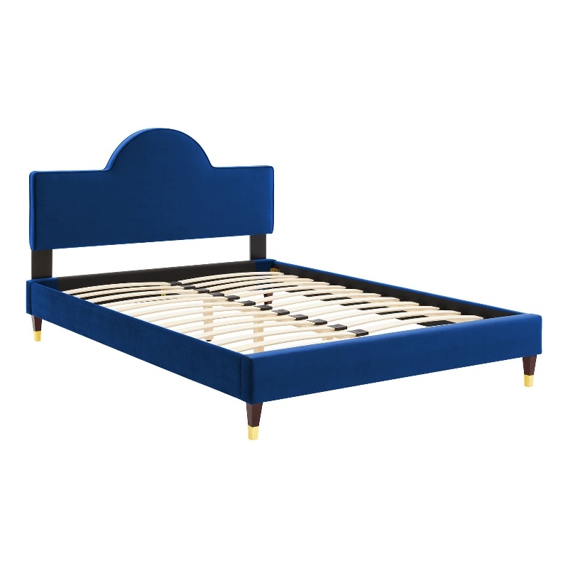 Maklaine Modern / Contemporary Performance Velvet Full Bed in Navy
