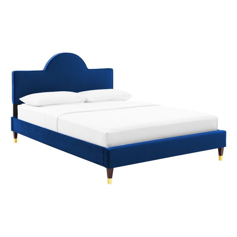 Maklaine Modern / Contemporary Performance Velvet Full Bed in Navy