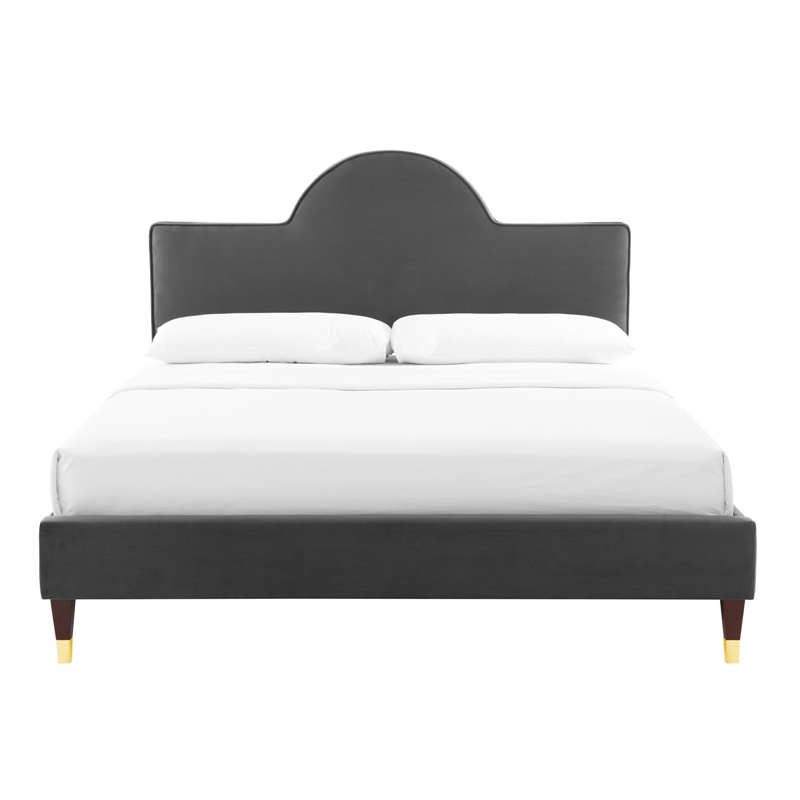 Maklaine Contemporary Performance Velvet King Bed in Charcoal