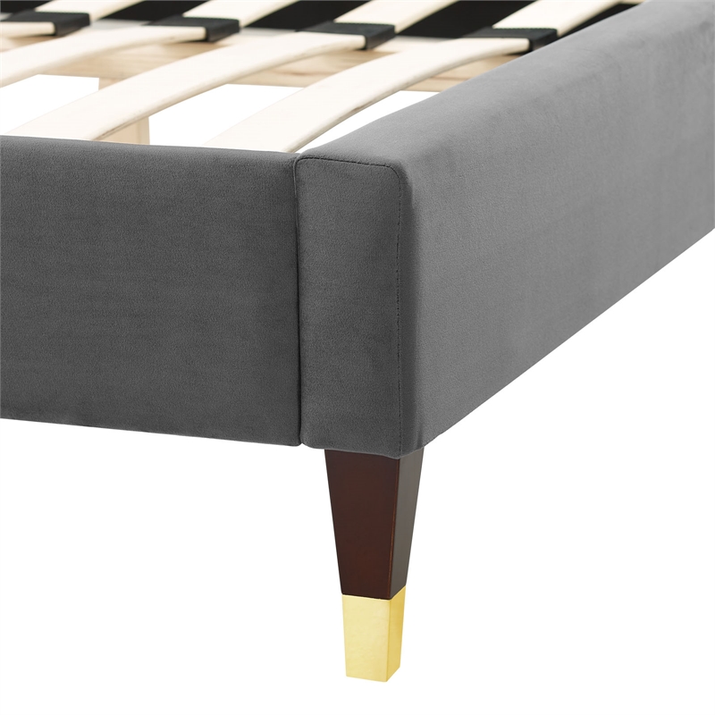Maklaine Contemporary Performance Velvet King Bed in Charcoal