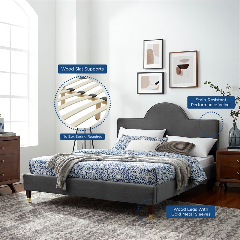 Maklaine Contemporary Performance Velvet King Bed in Charcoal