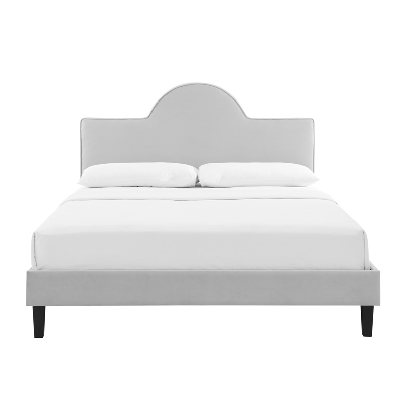 Maklaine Contemporary Performance Velvet Twin Bed in Light Gray