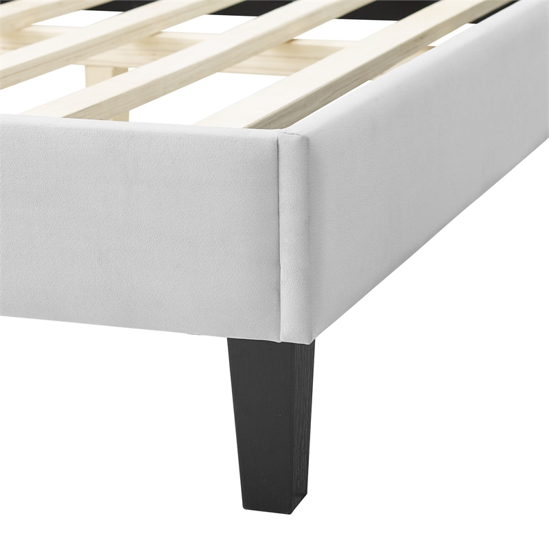 Maklaine Contemporary Performance Velvet Twin Bed in Light Gray