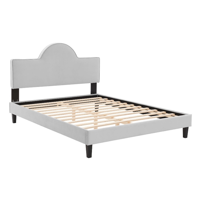Maklaine Contemporary Performance Velvet Twin Bed in Light Gray