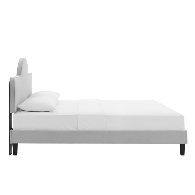 Maklaine Contemporary Performance Velvet Full Bed in Light Gray