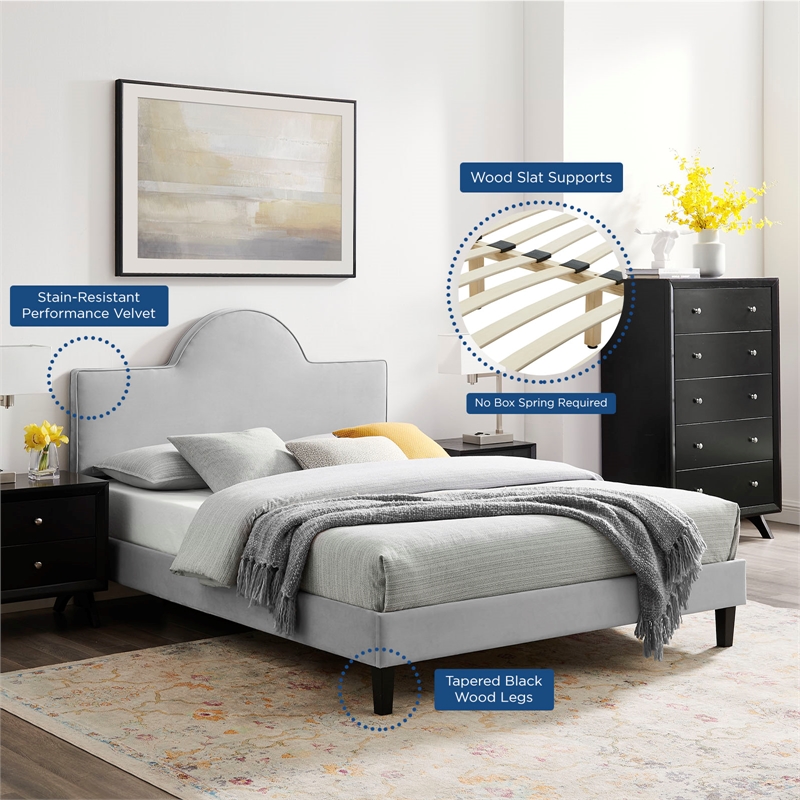 Maklaine Contemporary Performance Velvet Full Bed in Light Gray