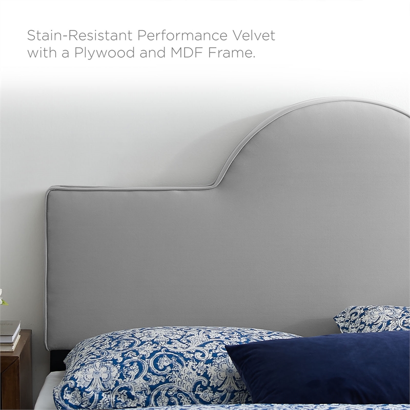 Maklaine Contemporary Performance Velvet Full Bed in Light Gray