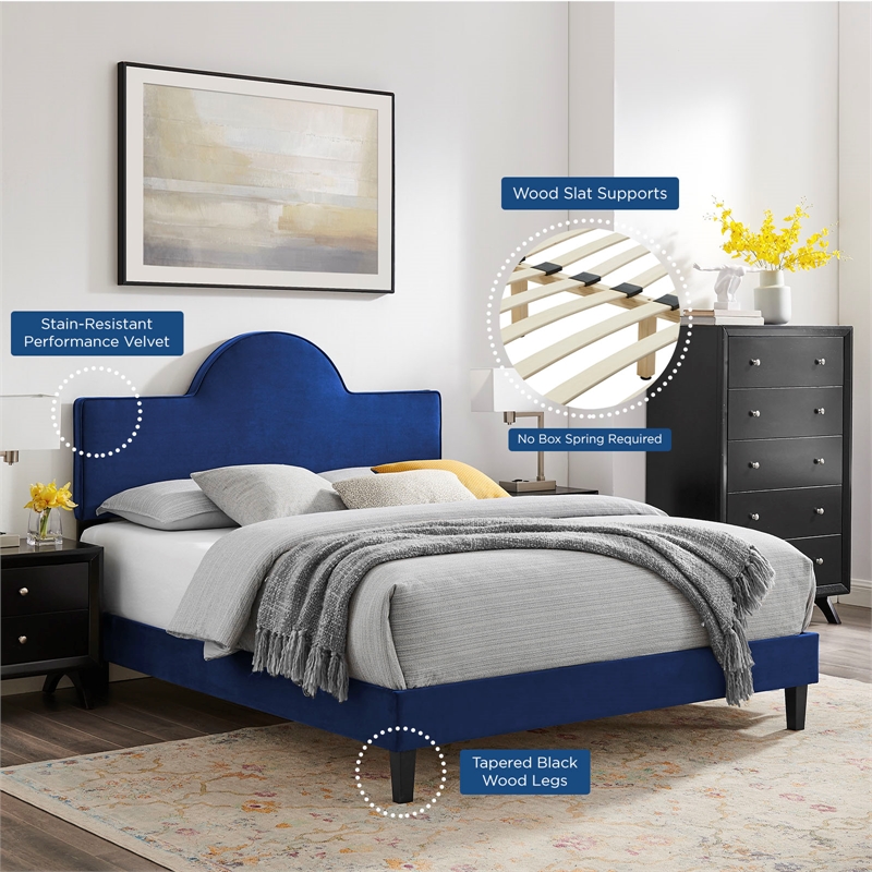 Maklaine Modern / Contemporary Performance Velvet King Bed in Navy