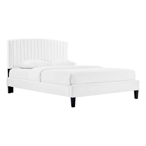 Maklaine Modern Performance Velvet Queen Platform Bed in White