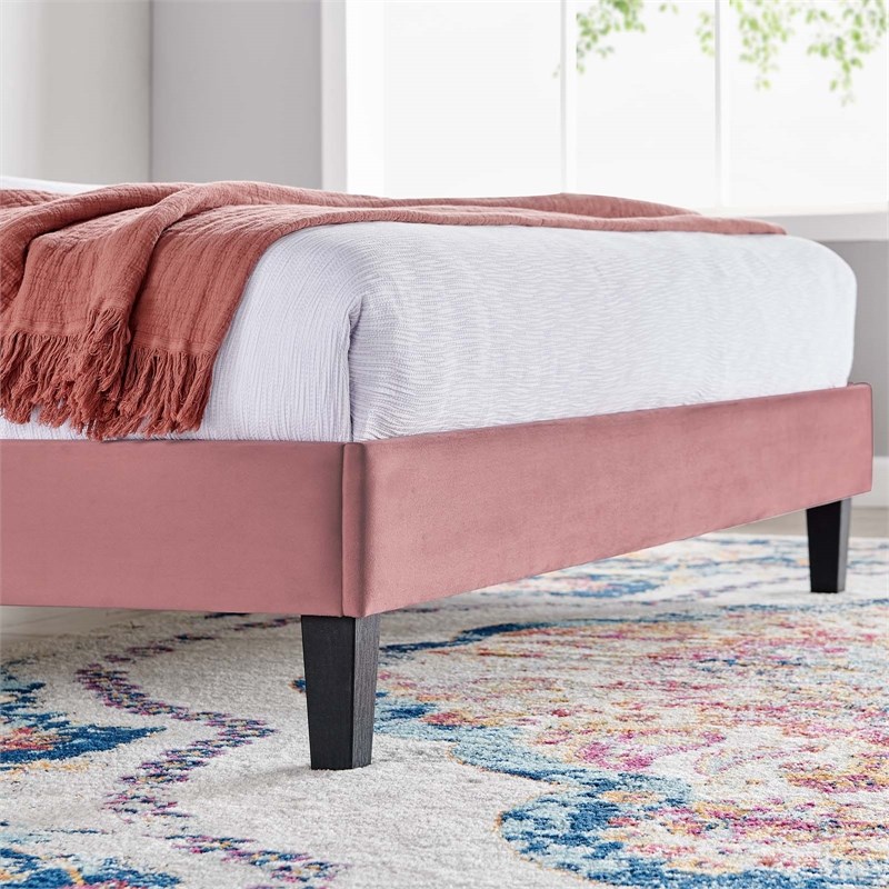 Maklaine Modern Performance Velvet Queen Platform Bed in Dusty Rose