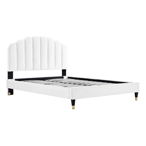 Maklaine Modern Performance Velvet Queen Platform Bed in White