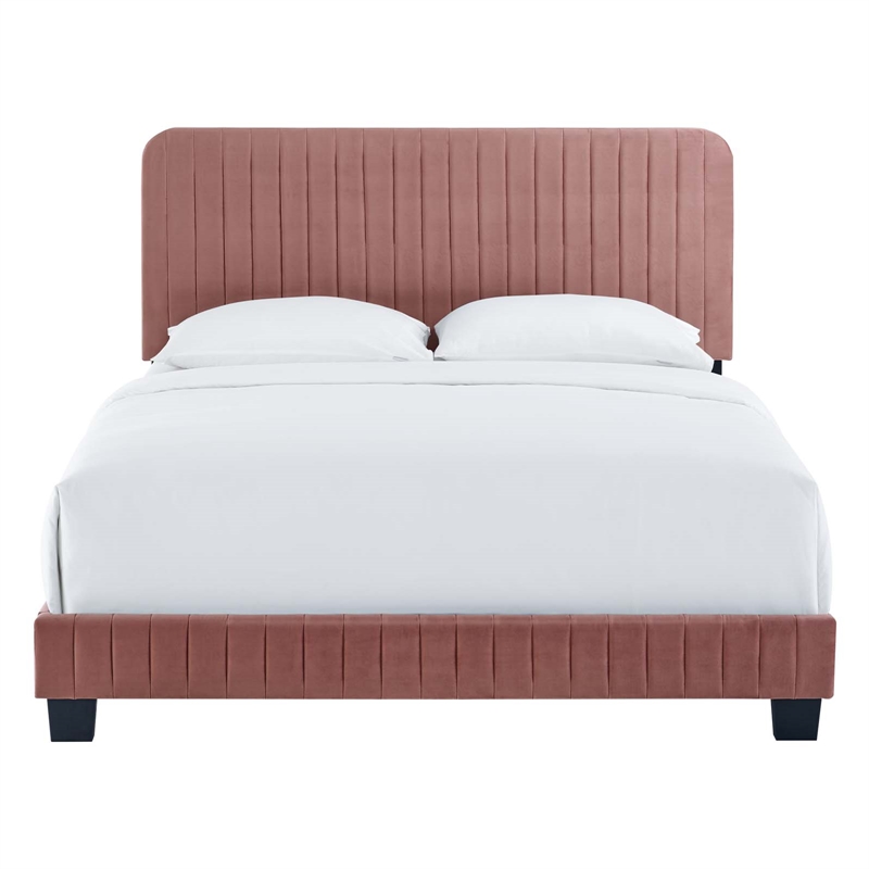 Maklaine Channel Tufted Performance Velvet Twin Bed in Dusty Rose