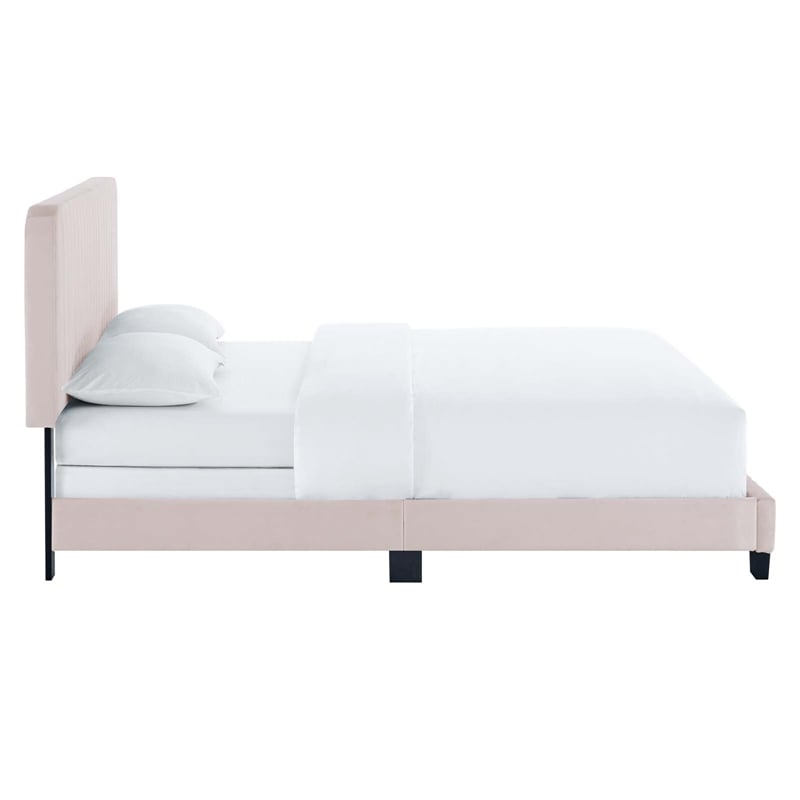 Maklaine Channel Tufted Performance Velvet Queen Bed in Pink